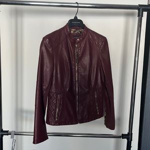 Red leather jacket.